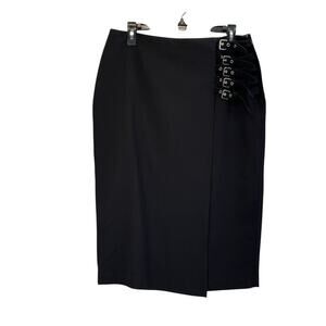 Worthington Womens 12 Black Belt Accent Office Siren Front Slit Knee Length
